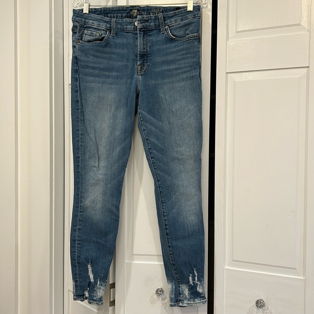 7 for all mankind skinny ankle jeans with distressed ankle